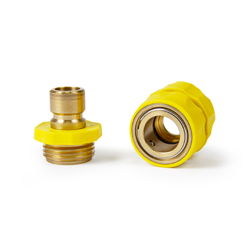 Camco 20143 Quick Hose Connector - w/Yellow Grip w/o Auto-Shut-Off Bilingual