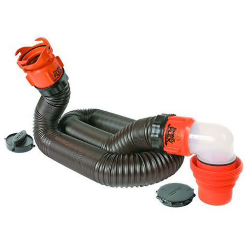 Camco 39760 RhinoFLEX 15' Sewer Hose Kit - w/4N1,Elbow, Caps Bilingual