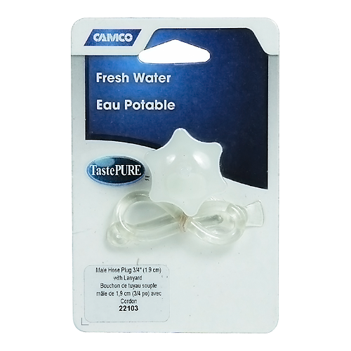 Camco 22103 Male Hose Plug - 3/4" w/Lanyard, Natural 6/box Bilingual