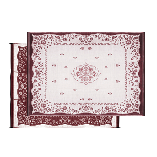 Camco 42852 Outdoor Mat 9' x 12' - Oriental, Burgundy/White Bilingual
