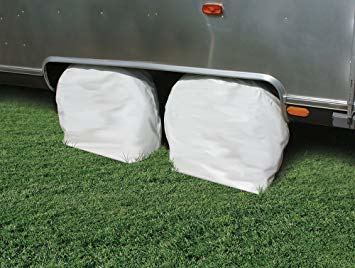 Camco 45322 Wheel & Tire Protector Covers - 27-29", Arctic White Vinyl, Set/2 Bilingual