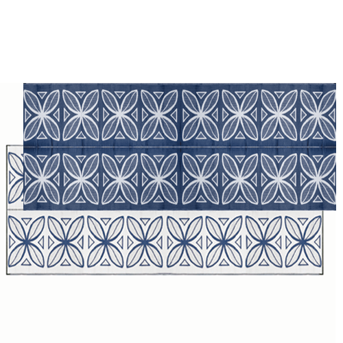 Camco 42831 Outdoor Mat  8' x 20'  - Botanical, Blue/White  Bilingual