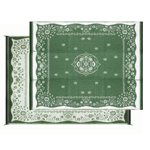 Camco 42850 Outdoor Mat  9' x 12'  - Oriental, Green/White  Bilingual