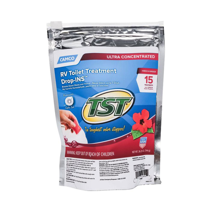 Camco 41606 TST  RV Toilet Treatment Drop-Ins (Hibiscus Breeze Scent, 15/Bag) Bilingual