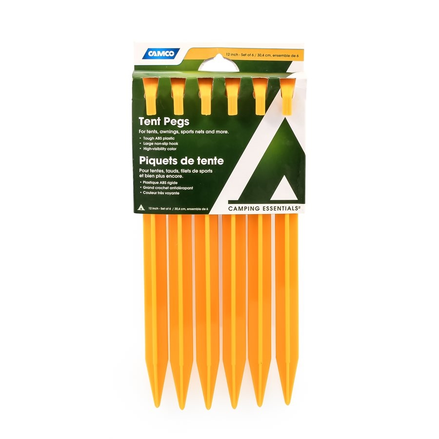 Camco 51043 Tent Pegs  - Plastic, ABS, 12", 6pack  Bilingual