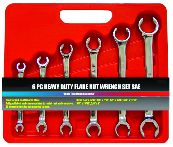 FLARE NUT WRENCH 6PC 1/4" ' 1"