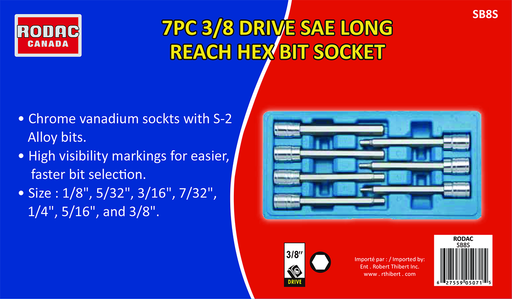 SOCKET BIT 3/8'' 7PC SAE